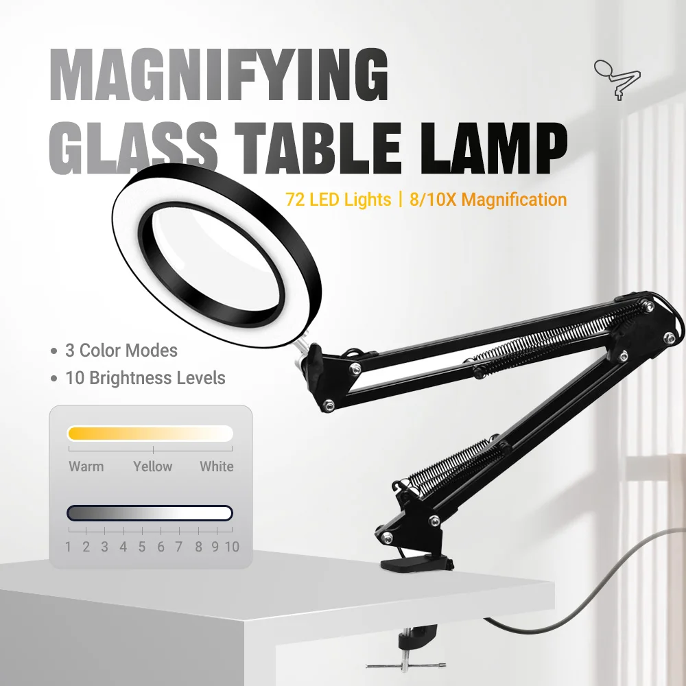 72-LED-Lupe Schreibtischlampe 8X/10X Vergrößerung mit 3-Farben-USB-Stromversorgung für Elektronik-Reparaturen und Präzisions-Schönheitspflege – Detail 1