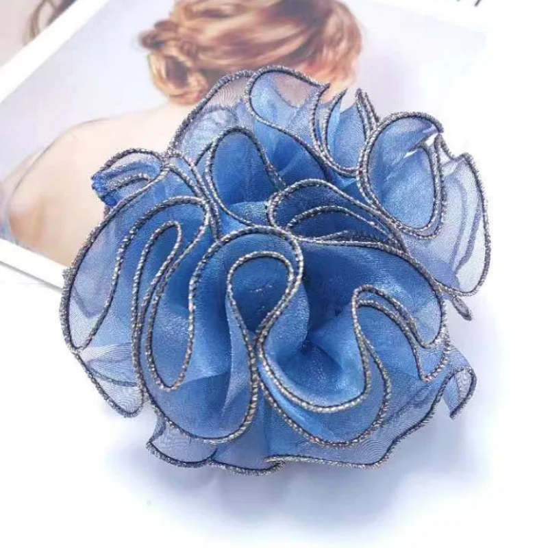 Phnom Penh Hochelastische Haarbänder, 3 Blumen, französische klassische Doppelschicht-Haarbänder, große Haargummis für Frauen, Accesorios Mujer – Detail 10