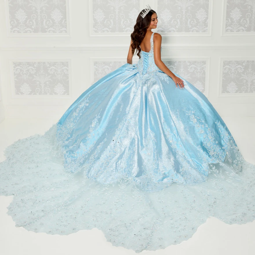 Angepasst Eis Blau Pailletten Quinceanera Kleider Ballkleid Perlen Applikationen Spitze Prinzessin Party Kleid Vestidos De 15 Jahre YQD36