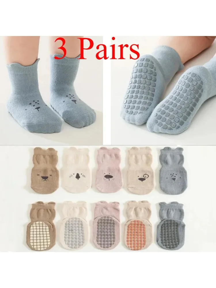 3/5 paires de chaussettes de sol antidérapantes à motif d'animaux adorables pour bébé, chaussettes décontractées respirantes pour garçons et filles, activités d'intérieur pour enfants