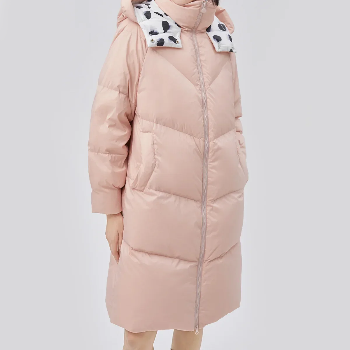 Eral winterjassen voor dames, geklede taille losse pasvorm gewatteerde jas met lange mouwen, kreukbestendig, eendendons, warmte, mode, roze