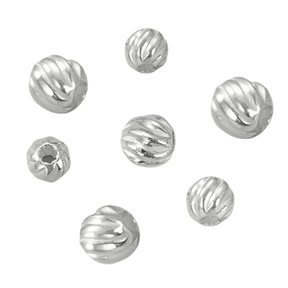 2pcs/Lot 925 Sterling Silver Round Corrugated Spacer Loose Beads For DIY Bracelets Necklace Jewelry Making Findings Accessories