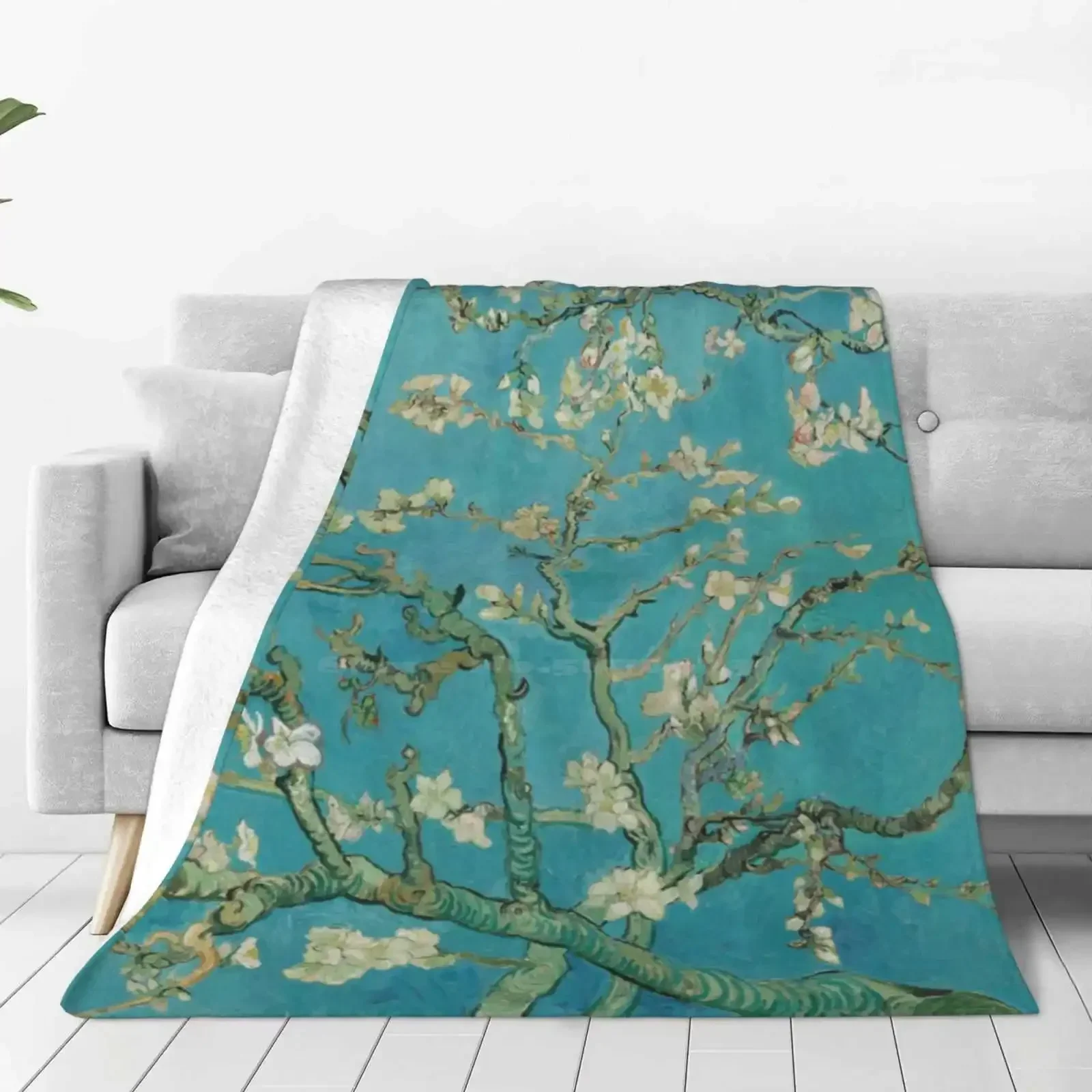 Almond Blossom Soft Warm Light Thin Blanket Almond Blossom Flower Blue Green Plant Van Gogh Artist Aesthetic Tumblr Hipster