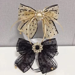 Korean Fashion Dots Big Bow Hair Clips For Women Elegant Ponytail Hairpins Girl Hair Accessories Sweet Chiffon Barrette Gift