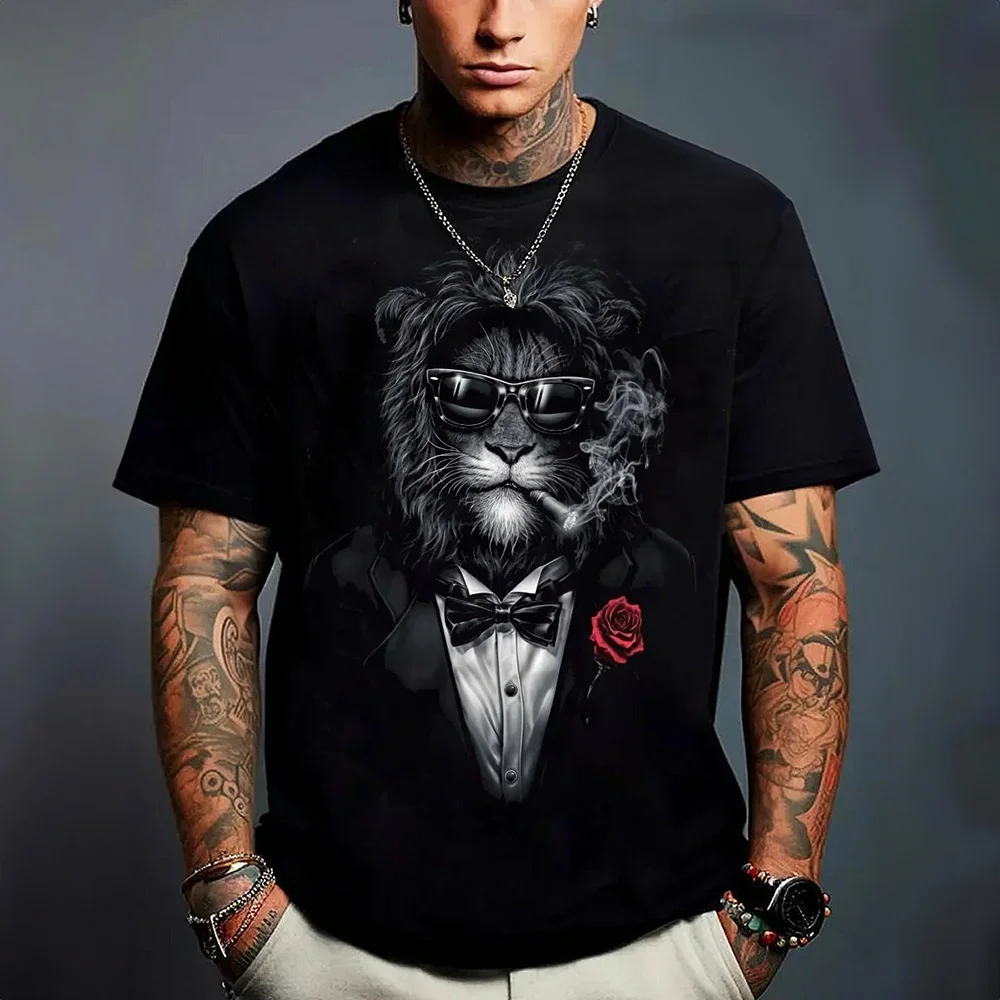 Lustiges Löwenmuster Herren T-Shirt Hip-Hop Trend Harajuku Streetwear Sommer Lässiger O-Ausschnitt Kurzarm Mode 3D Tiger-Print Tees