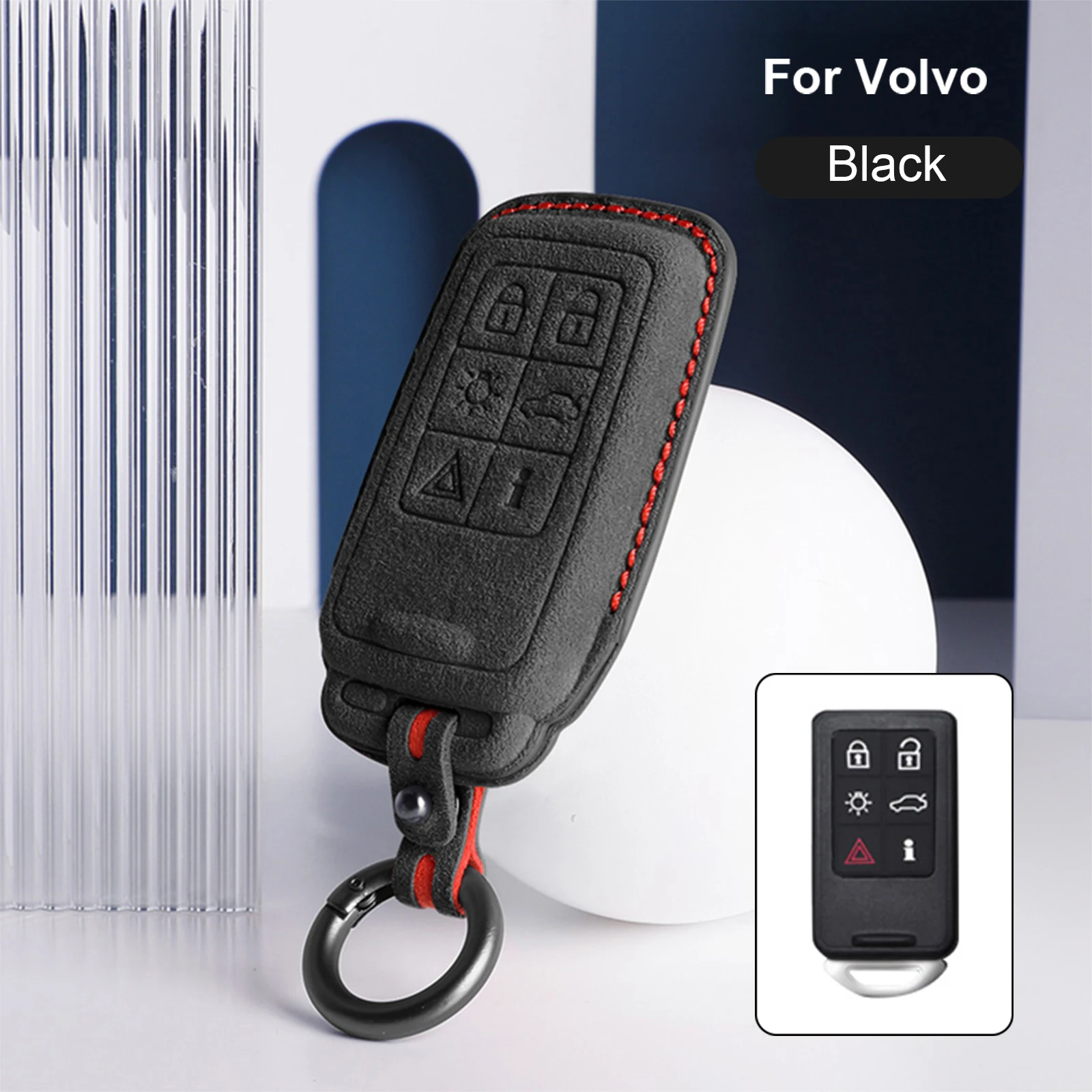 For Volvo XC40 XC90 S80 XC70 S60 V70 Car Remote Key Case Cover Shell Italy Super Suede 6 Button Protector Fob Keychain Trim