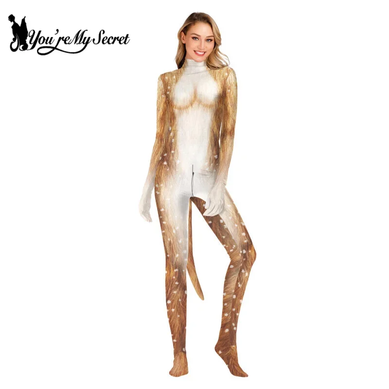 [أنت سري] الكبار الحيوان الأيائل سيكا الغزلان طباعة تأثيري أزياء مسرحية هالوين كرنفال حفلة تنكرية Zentai البدلة