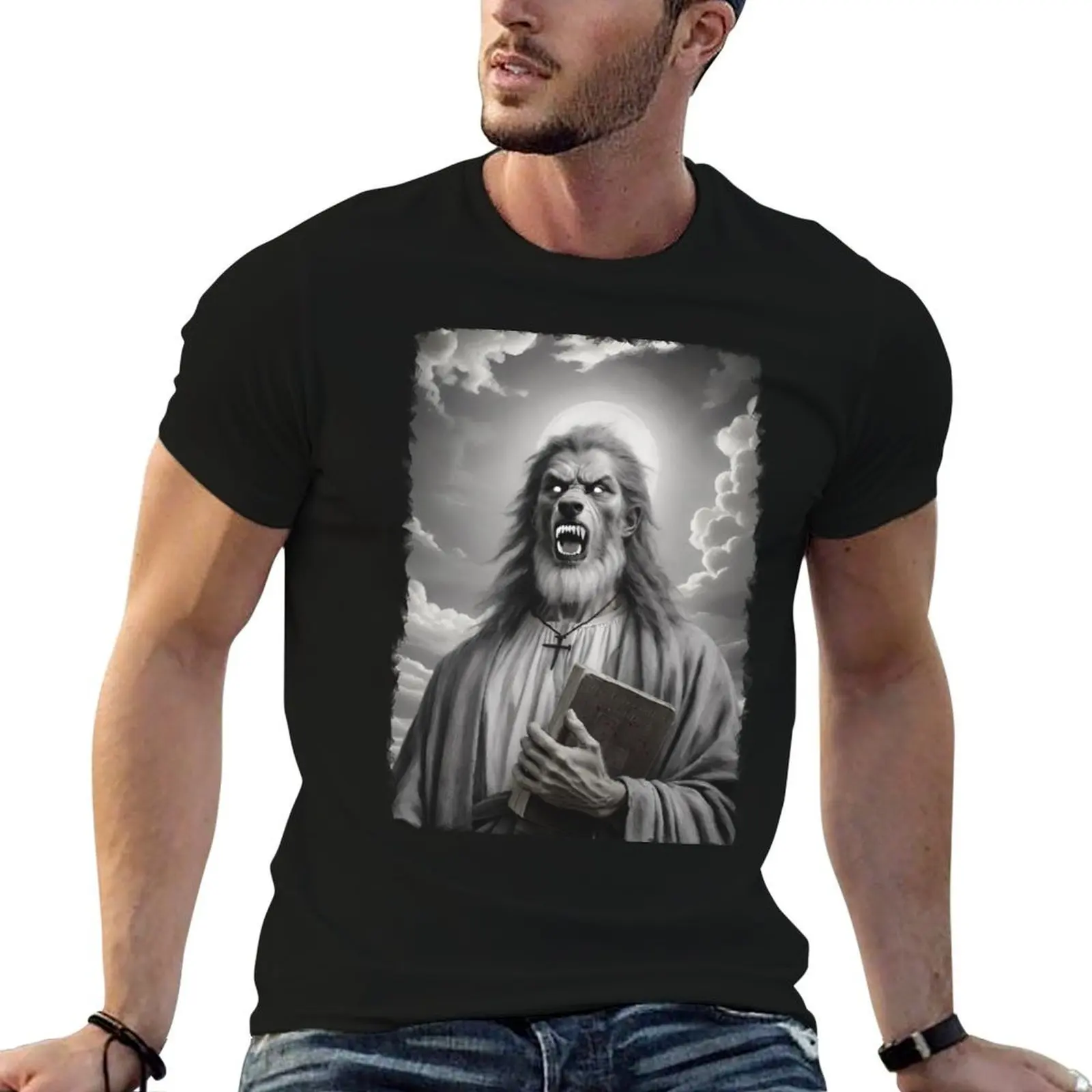 

Werewolf Jesus Black and Gray Dark Art T-Shirt men t shirt cotton 100% man t shirts for men T-Shirt