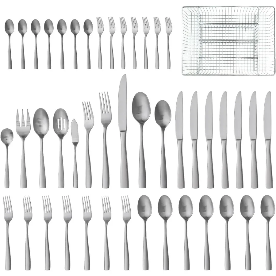 

Forged Silverware Set Stainless Steel Flatware Set,Service for 8,Matte Satin Polished Cutlery Set (Matte Silver 45PCS)