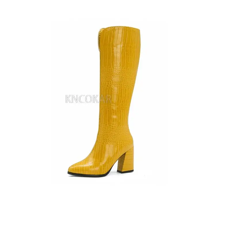 New winter thick-heeled high-heeled boots European and American snake print knee-length boots V-mount boots