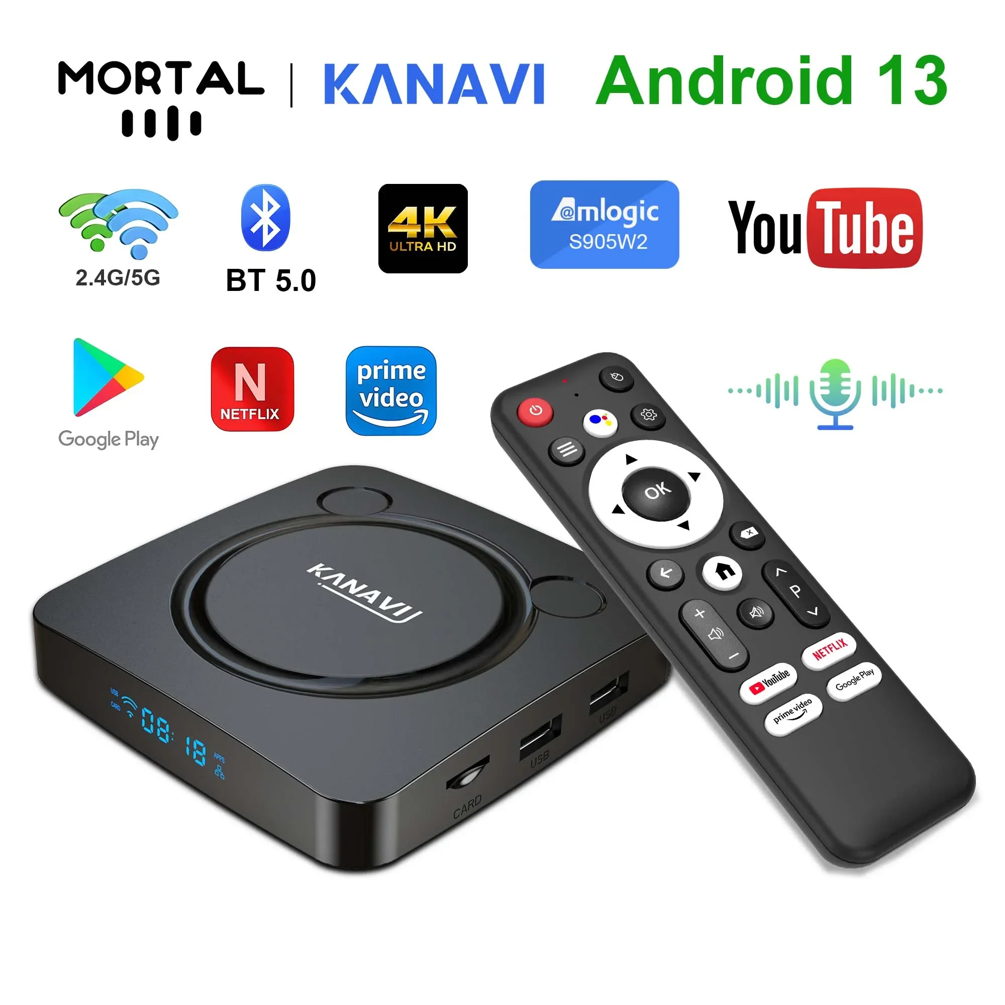 Mortal Global HOT ATV KANAVI Smart Android13 TV BOX Amlogic S905 Dual WiFi Support 4K LAN Chromecast Voice  Control Media Player