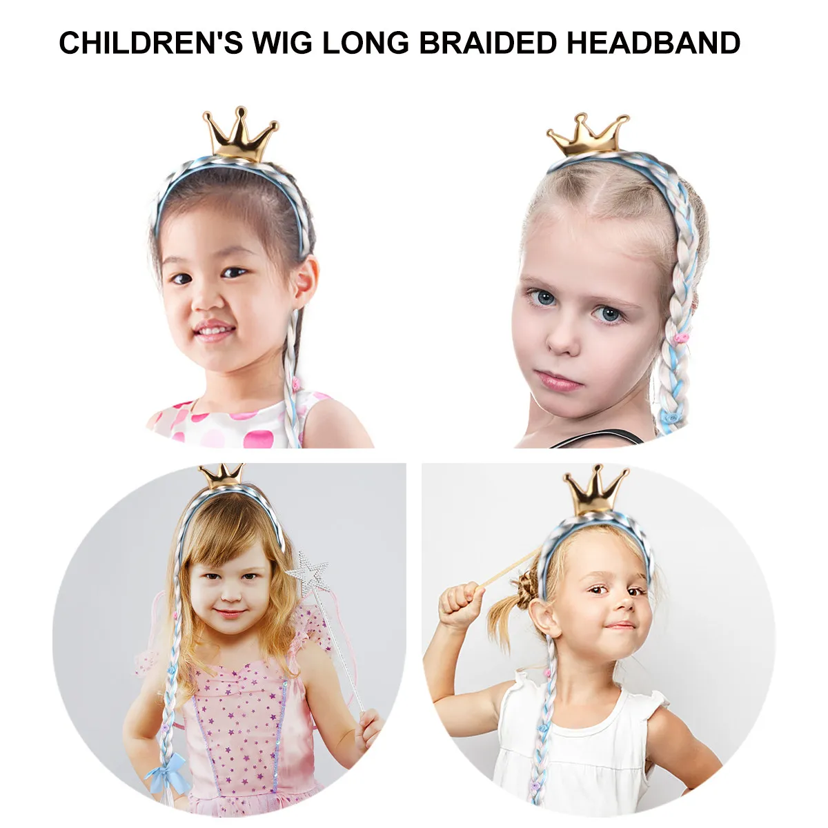 

1Pcs Princess Crown Hair Band Colorful Fake Braid 50Cm Long for Party Stage Performance Festival Costume Fancy Dress