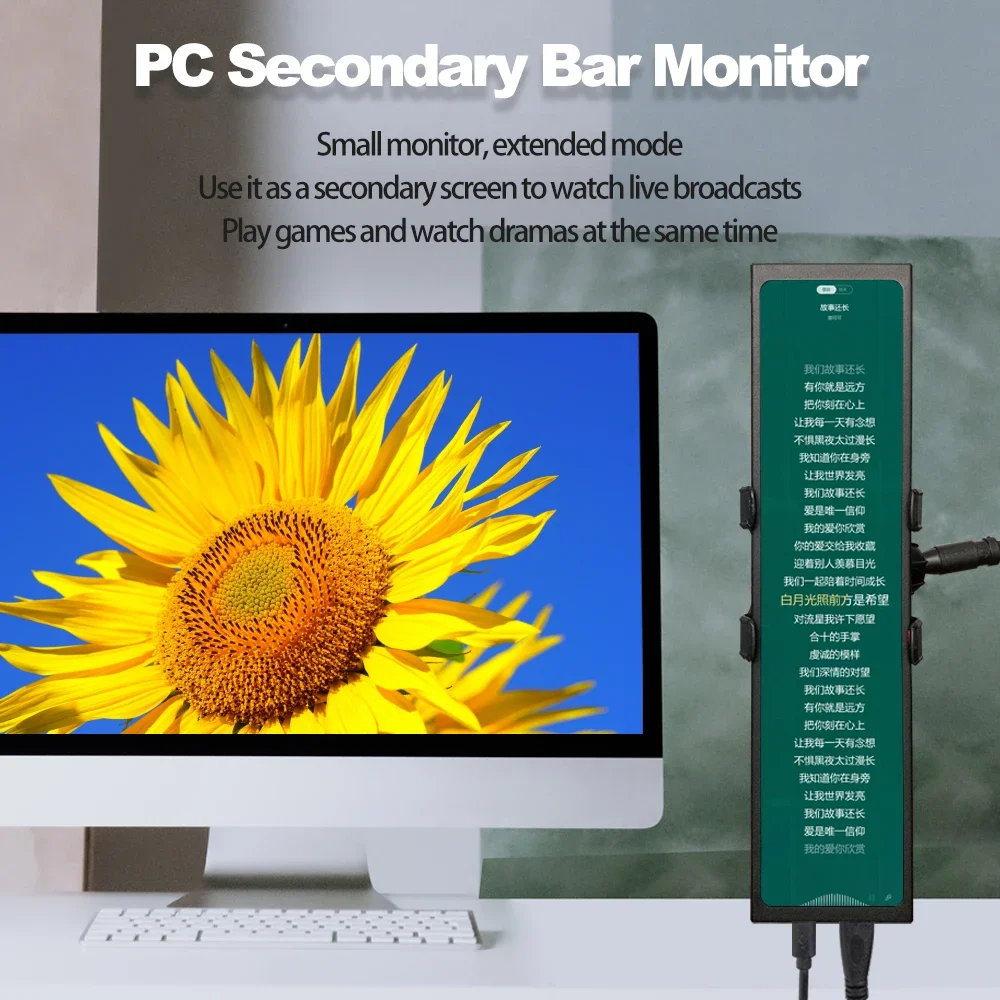 Wisecoco 11,3 polegadas portátil 1920 * 440 longo mini tela sub ips lcd estiramento amplo para caixa de pc aida64 (sem suporte igpu amd)