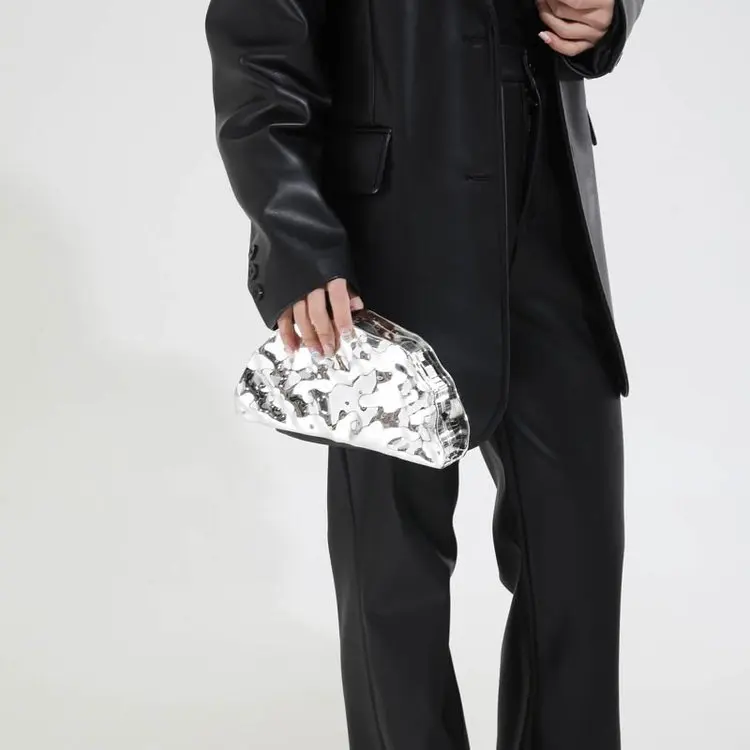

2026 New Asymmetrical Shiny Fan-shaped Evening Clutch, Convertible with Chain, Glamorous Party Wedding Purse for Women