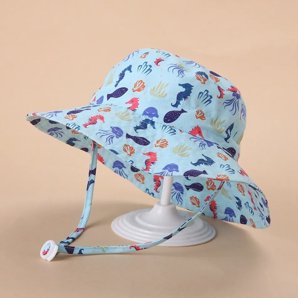 Children Hat Toddler Boys Girls Summer Cartoon Panama Sun Hat Baby Beach Fisherman Bucket Hat Kids Ear Cover Caps 0-8 Years