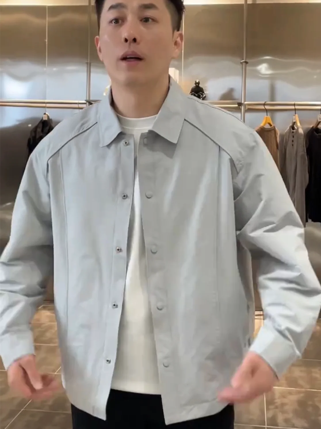 Spring New Men's American Retro Multi-Pocket Stand Collar Jacket Outerwear Simple Fashion Splicing High-End Feeling Top