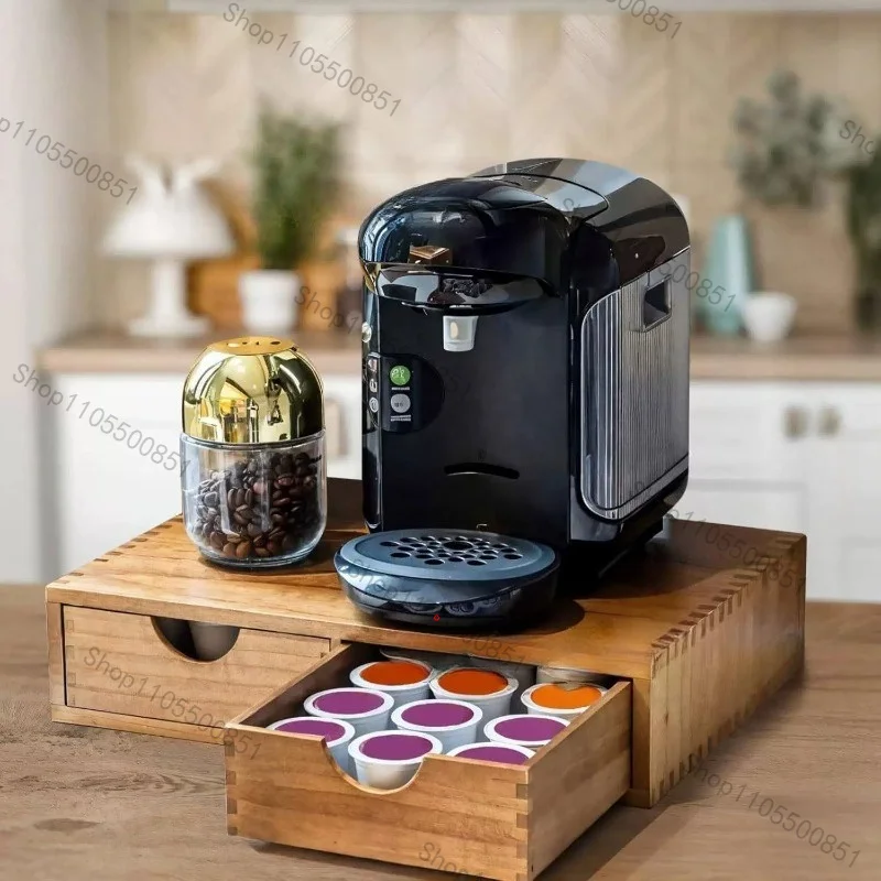 Wooden drawer Coffee storage box Pull-up tea bag Tea set Storage rack Grid coffee machine base