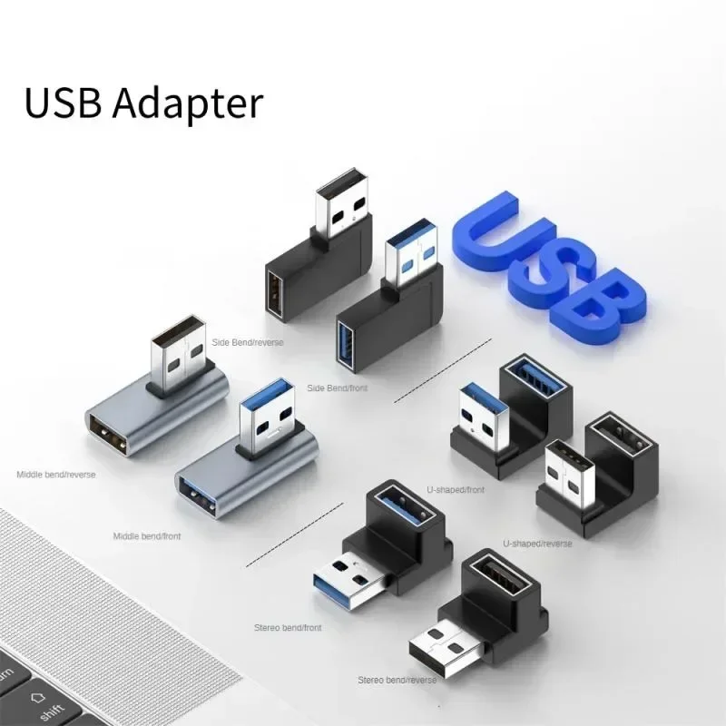 USB 3.0 데이터 케이블 어댑터, USB A 컨버터, 컴퓨터 노트북용, 90/180 도 펜드라이브 리더, OTG 커넥터, 10Gbps, 3A 팔꿈치