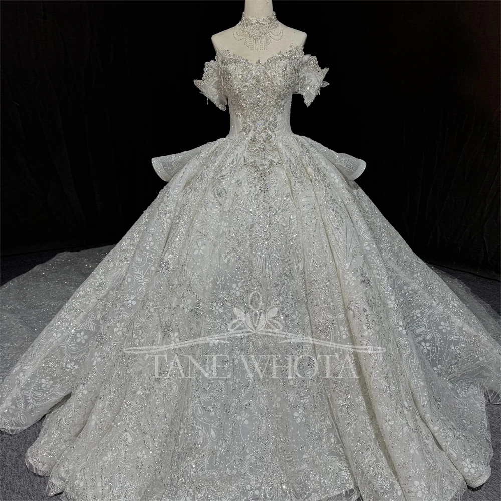 

Abiti Da Sposa Luxury Sweetheart Off-Shoulder Wedding Dress Lace-Up Back Beaded Crystal Sequined Customizable Gown