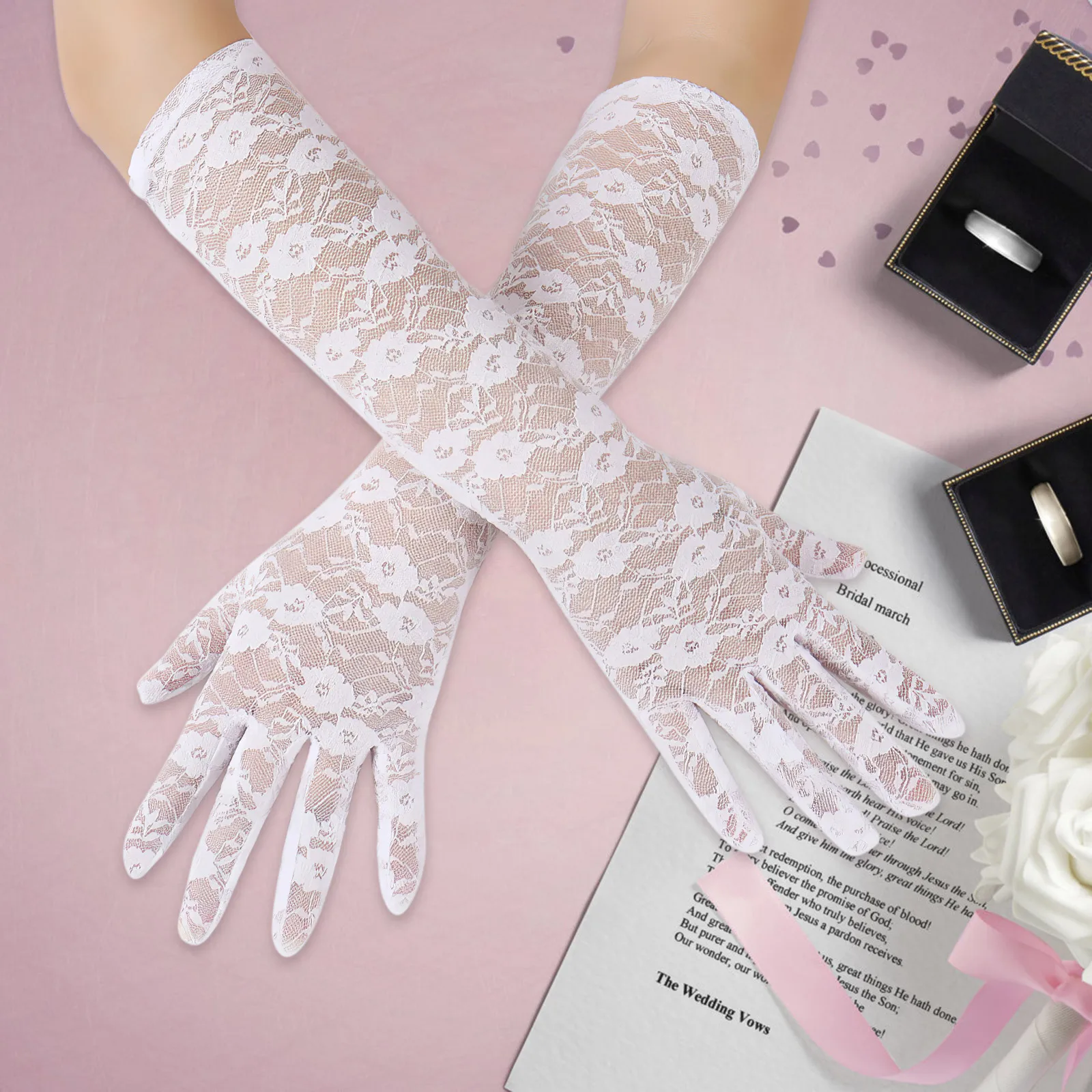 1 قطعة 1 زوج طويل الأزهار قفازات برباط النساء أصابع الكوع طول ملابس رسمية الزفاف حفل زفاف حفلة موسيقية الشاي عشاء الأحداث