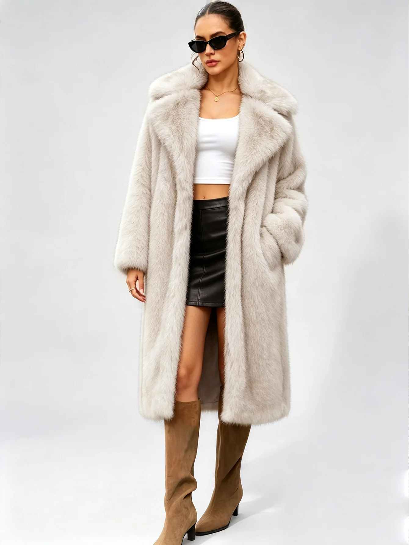 Eco-Friendly Imitation Fox Fur Coat Long Autumn Winter Loose Suit Collar Stylish Warm Outerwear for Women
