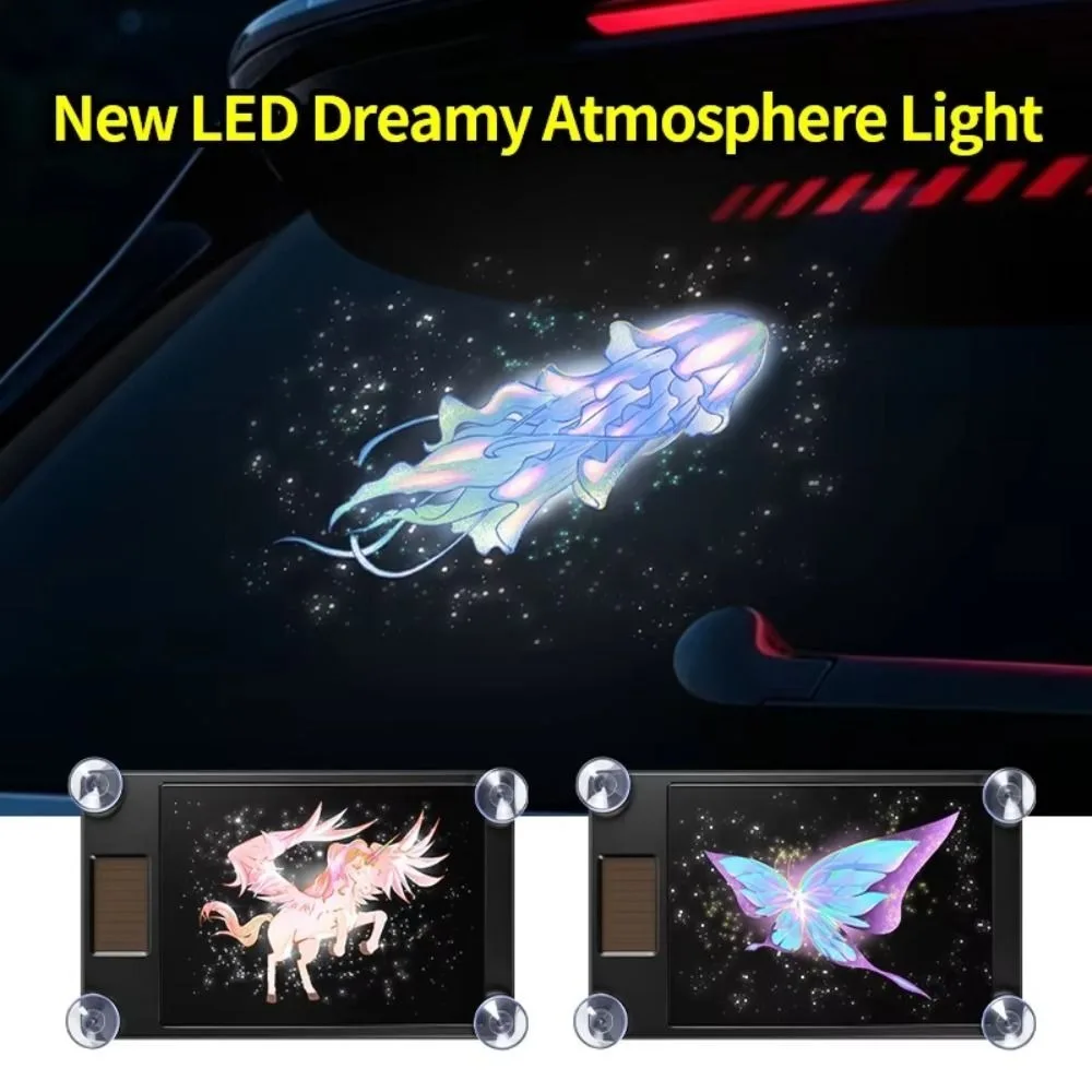 Cute Solar Powered Car Window LED Light Smart Sensor No Drill Atmosphere Lamp Unique Shaped Waterproof Decor Light Rear Window