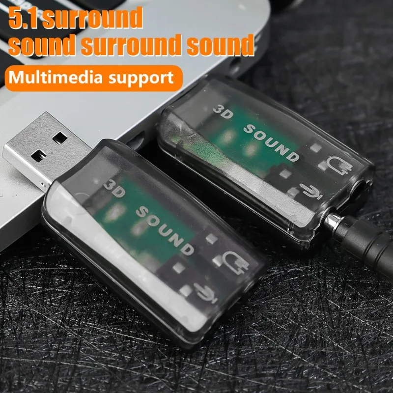 3/2/1Pcs External 3D USB Sound Card USB 5.1 To 3.5mm Jack Micophone Headphone Card Audio Adapters USB Converter for Laptop