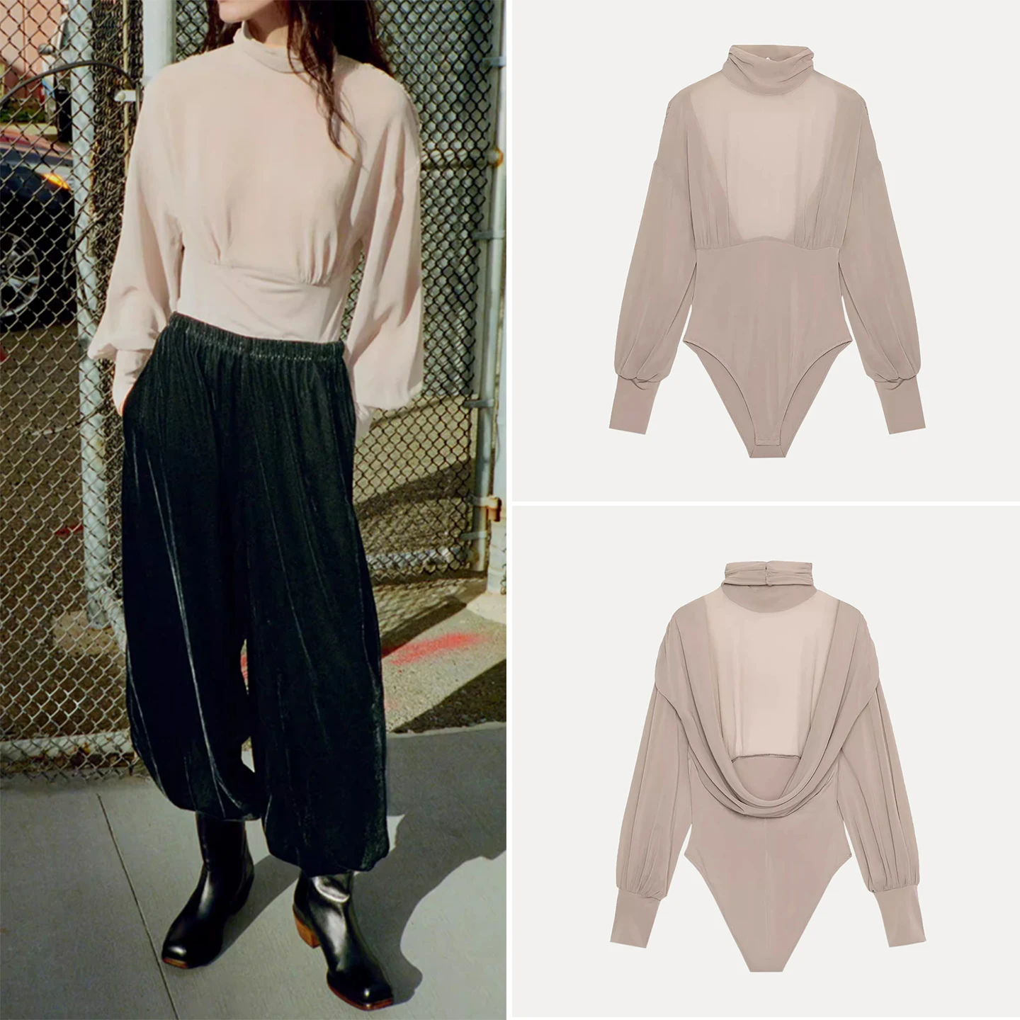 Traje Sexy con cuello levantado y diseño Ba transparente para mujer, pantalones largos de cintura alta para ir al trabajo, otoño 2025