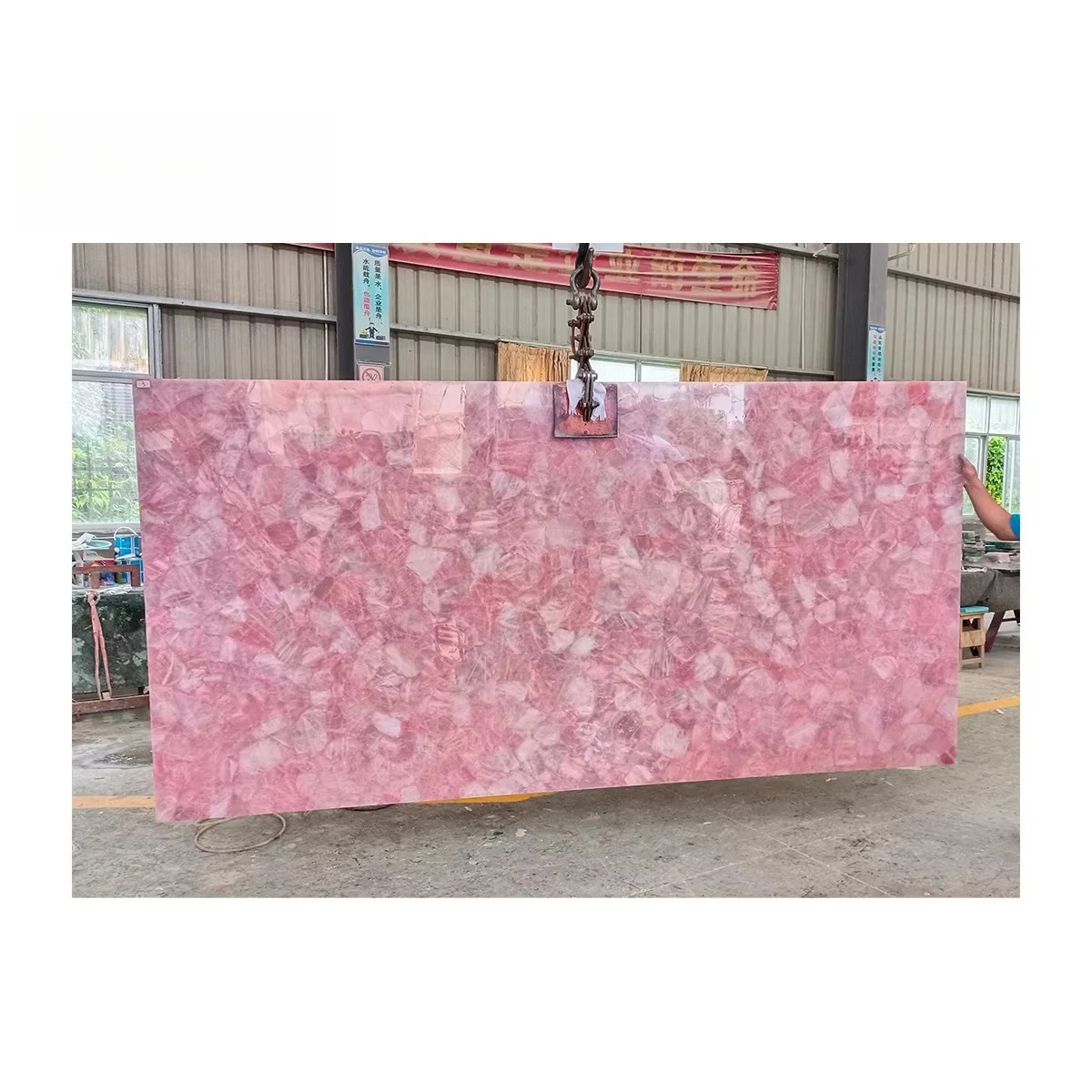 Large size pink marble backlit crystal translucent rose quartz board for wall countertops