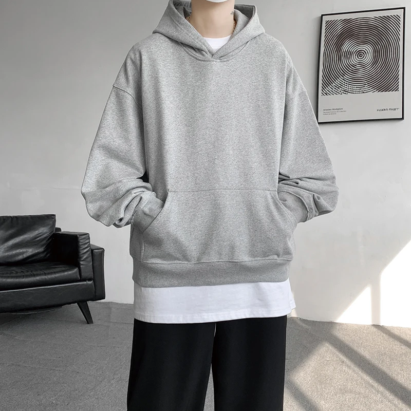 

2025 весенние мужские однотонные толстовки с капюшоном, мужские белые, серые пуловеры с капюшоном, осенние мужские повседневные свободные модные толстовки с капюшоном, мужские короткие топы