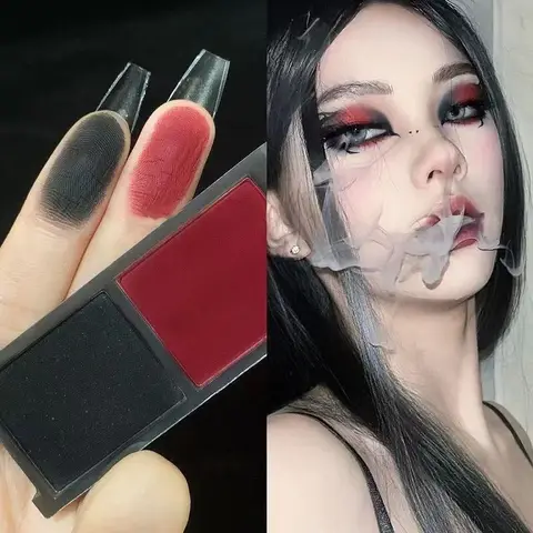 Paleta de sombras de duas cores, duradoura, fácil de colorir, fosco, vermelho, preto, sombra de olhos, moda coreana, brilhante, pigmentos de maquiagem, cosméticos
