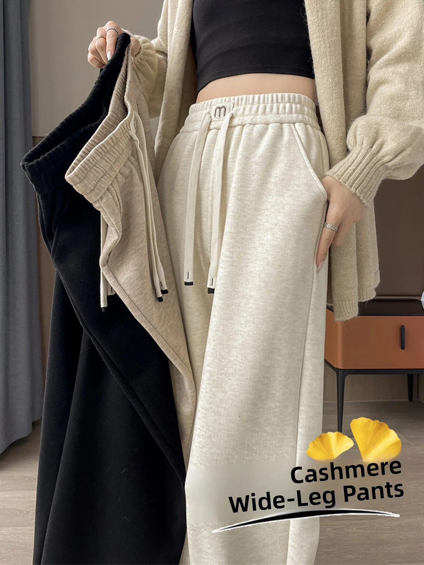 

Women's Fleece Lined Wide Leg Pants Straight Cut Casual Autumn Winter Slimming Loose Fit Comfortable Soft Drapey Trousers
