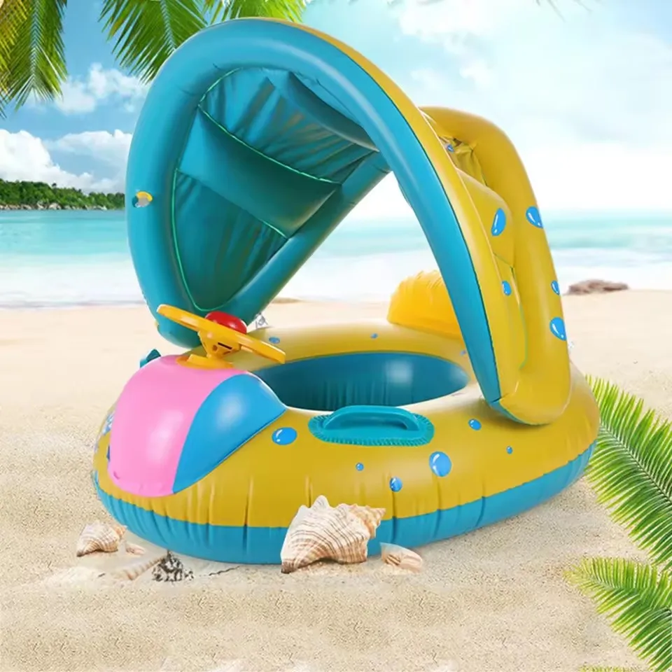 Baby Water Swimming Ring with Parasol PVC Summer Inflatable Toy Steering Wheel Float Seat Pool Beach Baby Water Paly Accessories