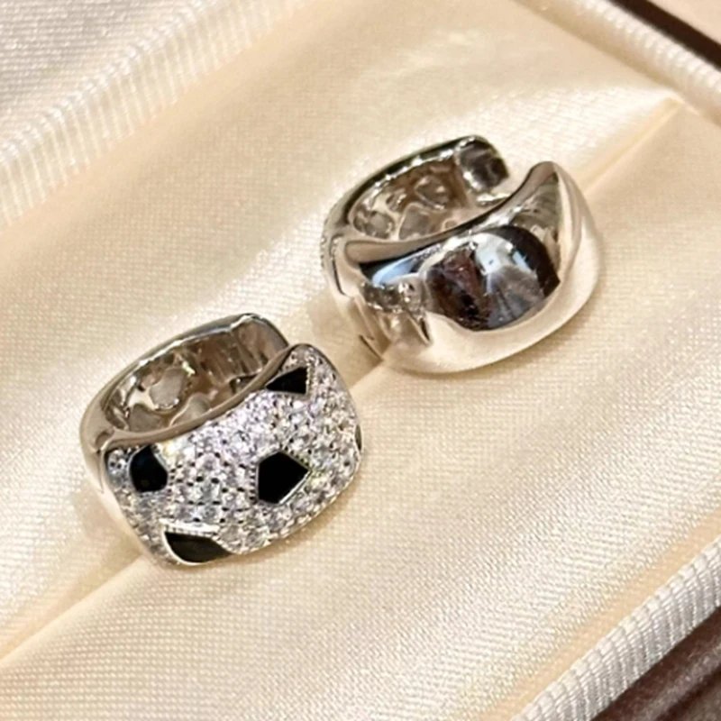 

Couple's 925 Silver Zircon High Carbon Diamonds Black Panther Leopard Print Hoop Earrings For Man or Woman Luxury Fine Jewelry