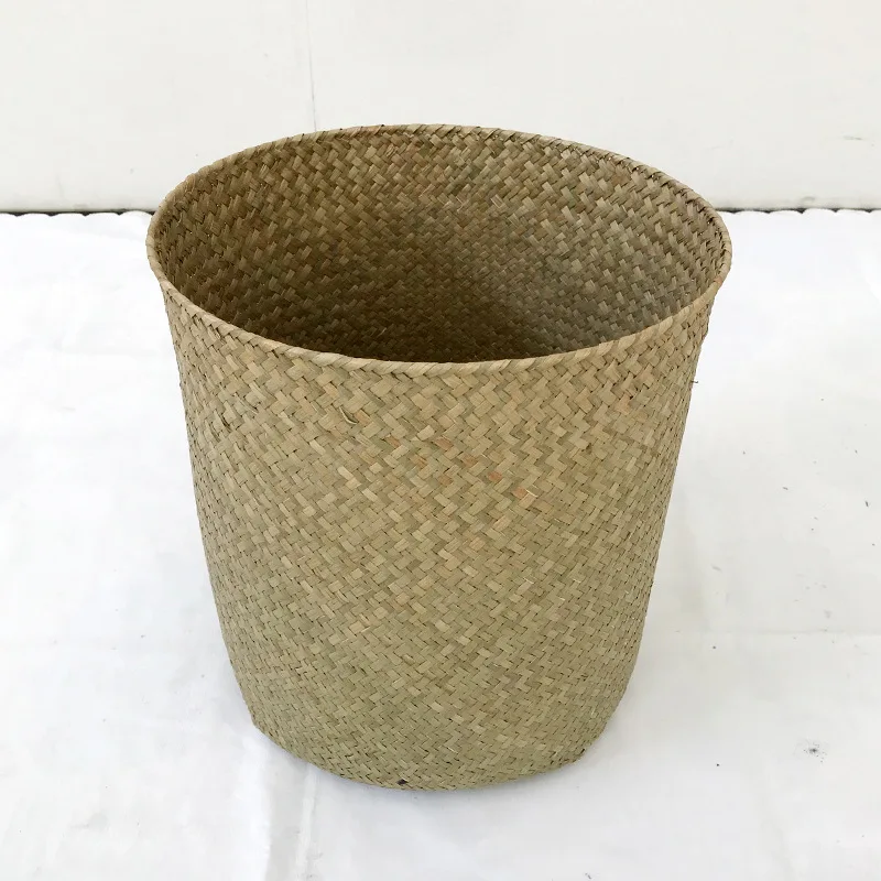 1pc Bamboo Storage Baskets Straw Patchwork Handmade Laundry Wicker Rattan Seagrass Belly Garden Flower Kitchen Storage Basket