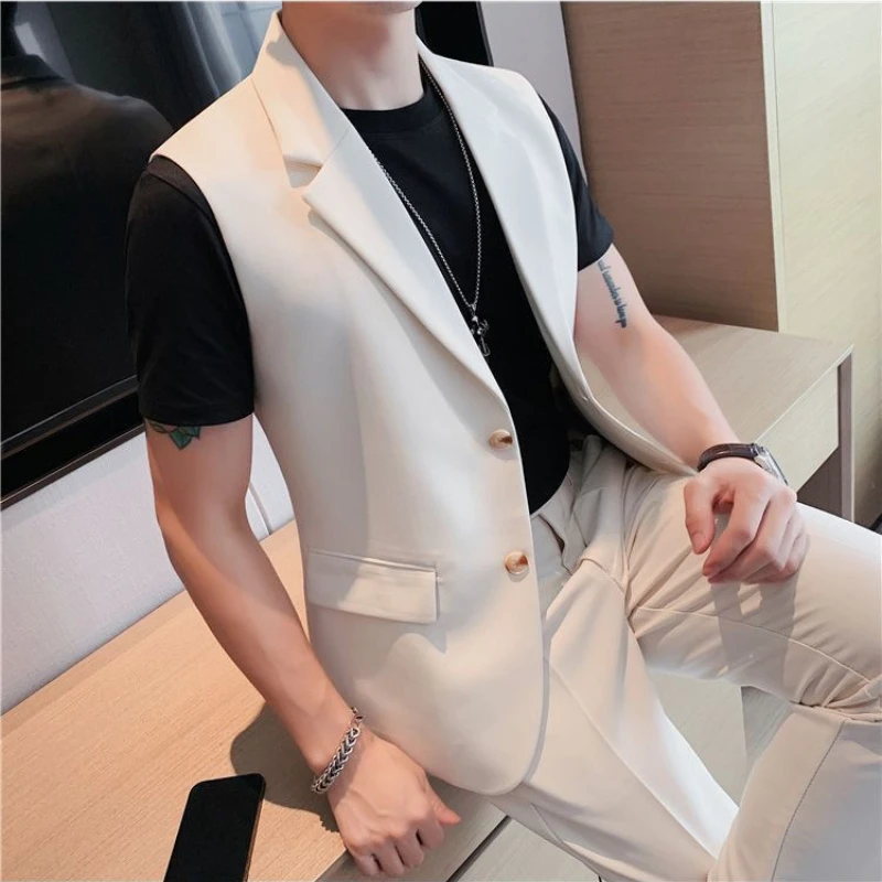 Summer Suit High-end and Fashionable Solid Color Sleeveless Vest Trendy Tops Handsome and Versatile New Jacket Trendy Men