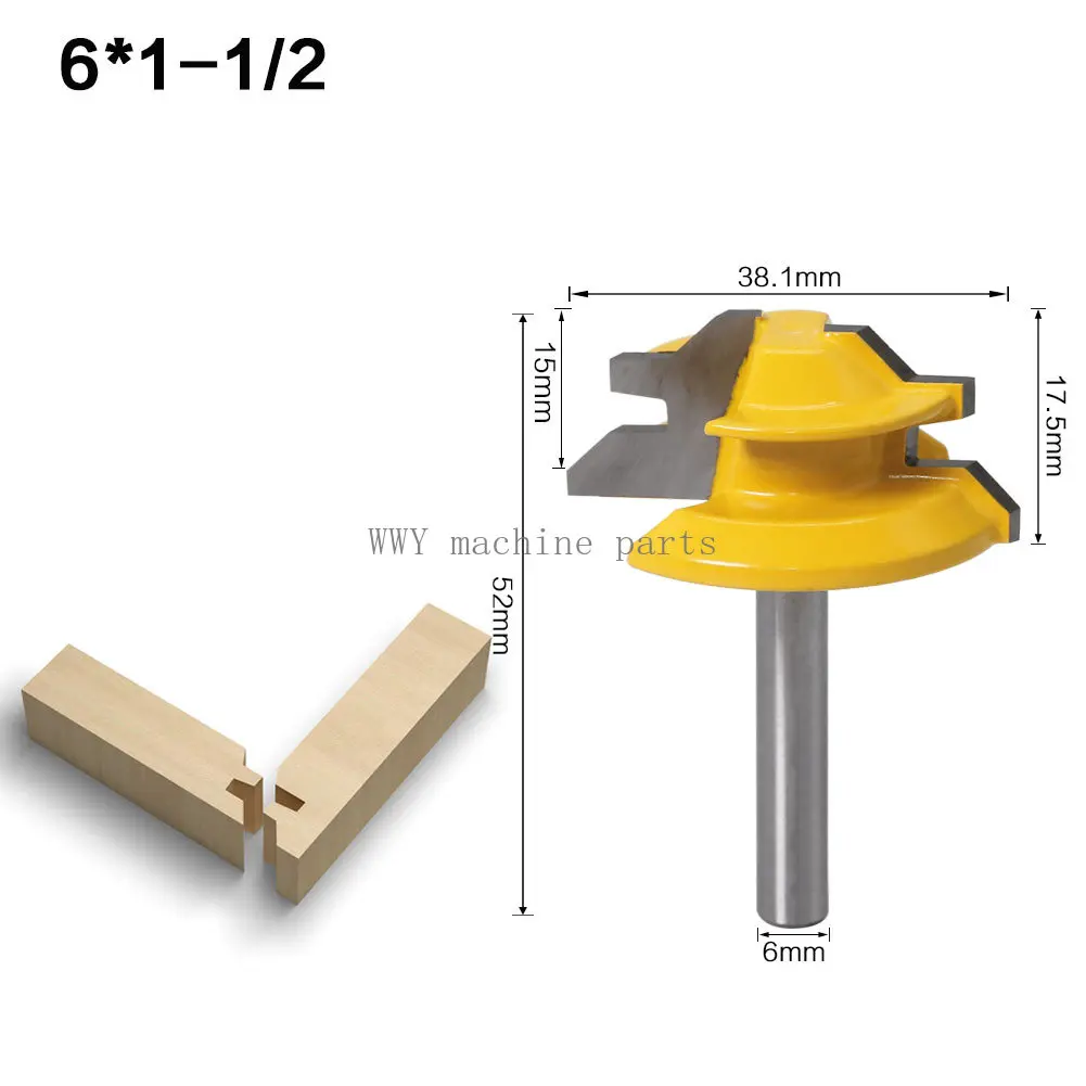 6mm Shank 45 Degree Tenon Cutter Splice Cutter Wood Milling Cutter High-Grade 45°45 Degree Tenon Cutter 6*1-1/2