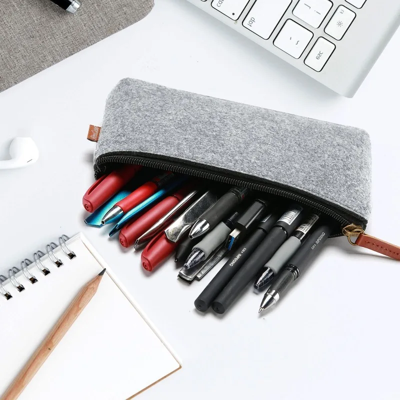 

1pc Felt Pencil Bag Fabric Children's Pencil Case Student Stationery Bag Makeup Brush Storage Bag Back To School