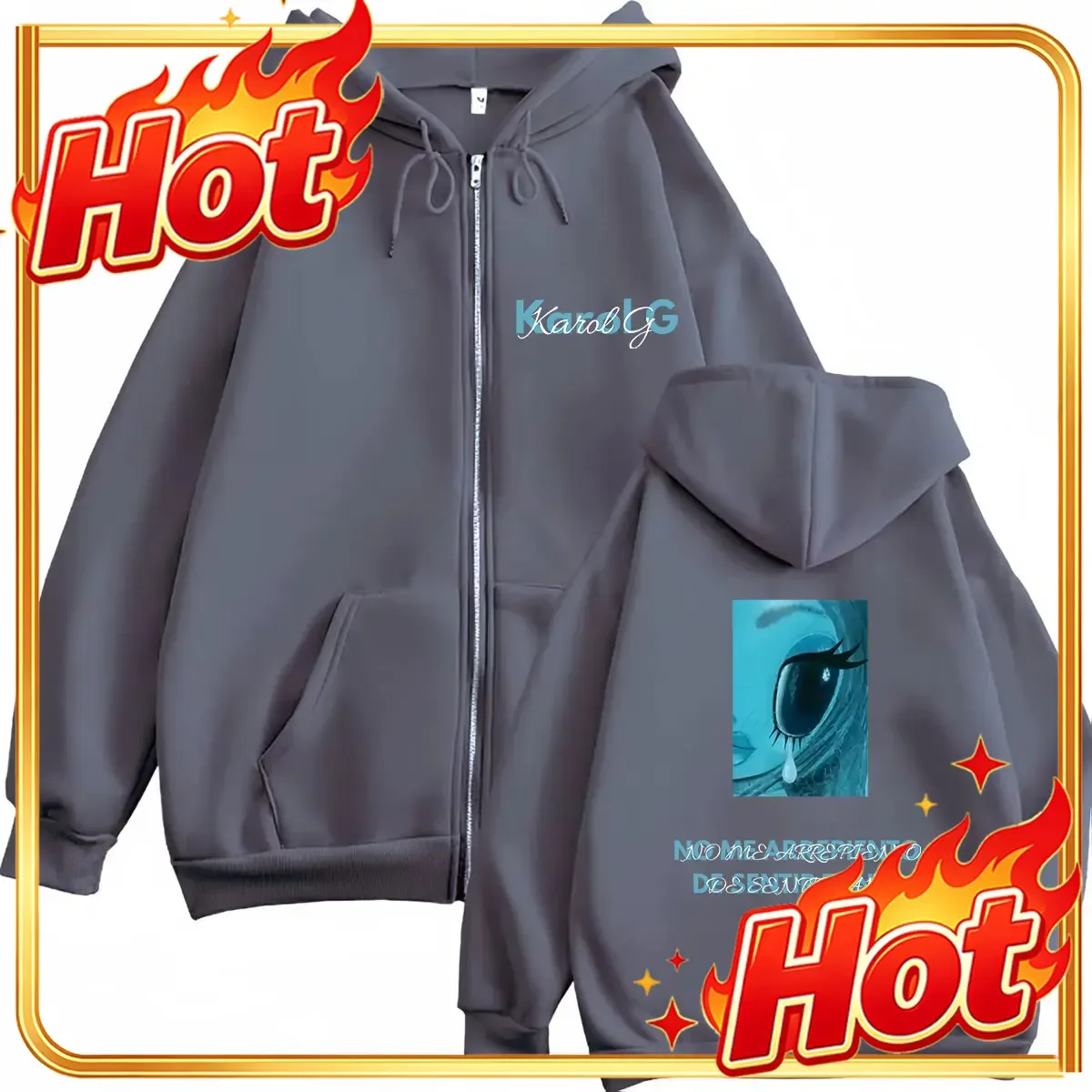 Sudadera con cremallera de Karol G, álbum No Me Arrepiento De Sentir Tanto 2026, para hombre y mujer, de moda, con mangas largas, holgada, casual, chaqueta con cremallera.