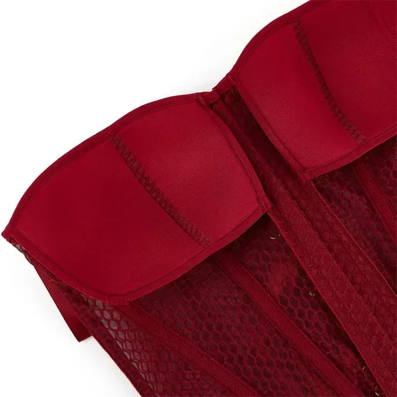

COSda@Sexy Women Corset Overbust Hollow Out Mesh Breathable Waist Trainer Bustier Top Black Red CorseleCOSda@