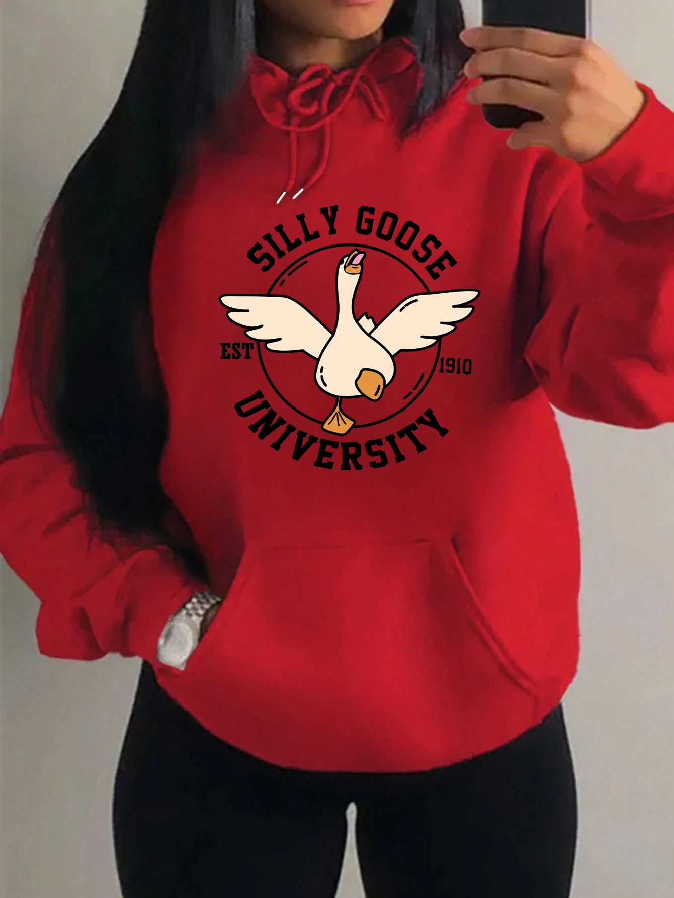 

Silly Goose Happy Cartoon Printed Hoodies Female Y2K Fashion Pullovers Fleece Multicolor Hoody Autumn Oversized Womenswear