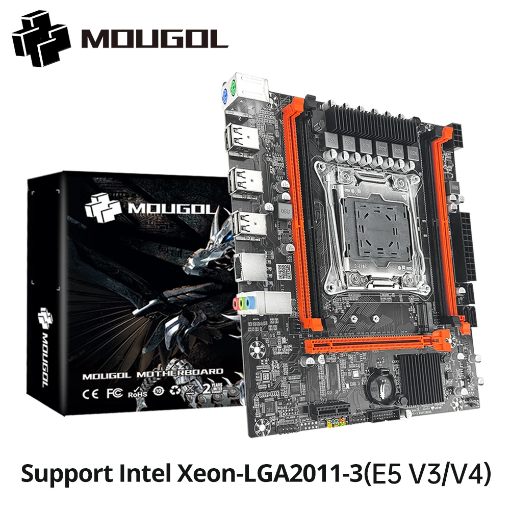 MOUGOL 데스크탑 컴퓨터 부품용 게이밍 마더보드, 듀얼 채널 DDR4 메모리, PCIEx16 LGA2011-3 지지대 M.2 NVME, X99 