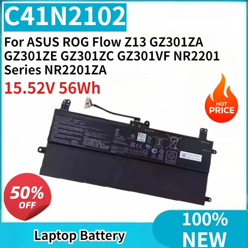 

New Laptop Battery C41N2102 15.52V 56Wh Replaceable for ASUS ROG Flow Z13 GZ301ZA GZ301ZE GZ301ZC GZ301VF NR2201 Series NR2201ZA