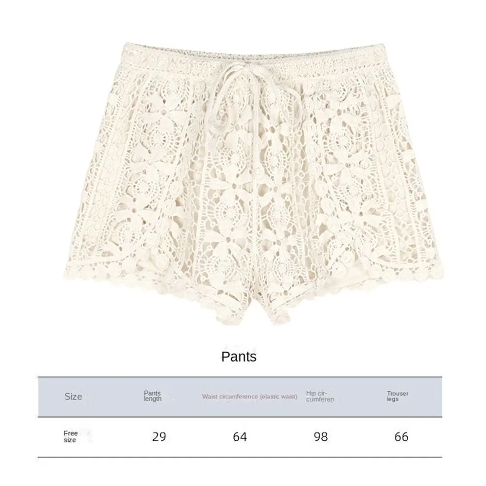 Boho Holiday Crochet Shorts for Women High Waist Hollow Out Lace-up Female Short Ladies Summer All-matching Trousers