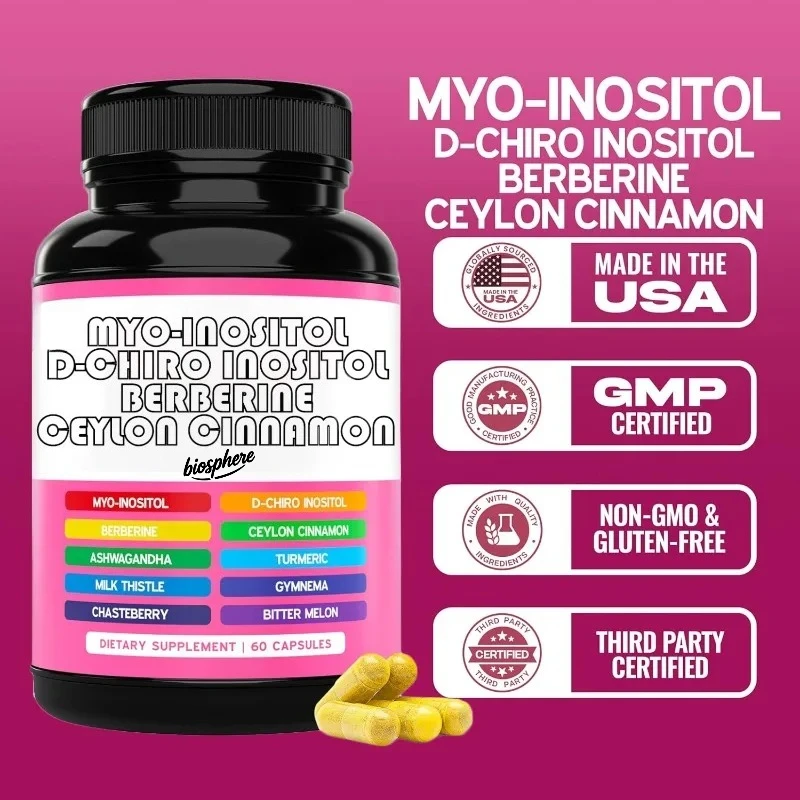 

Женские оздоровительные добавки Myo Inositol и D-Chiro Inositol (60 капсул, соотношение 40:1, Мио Инозитол)