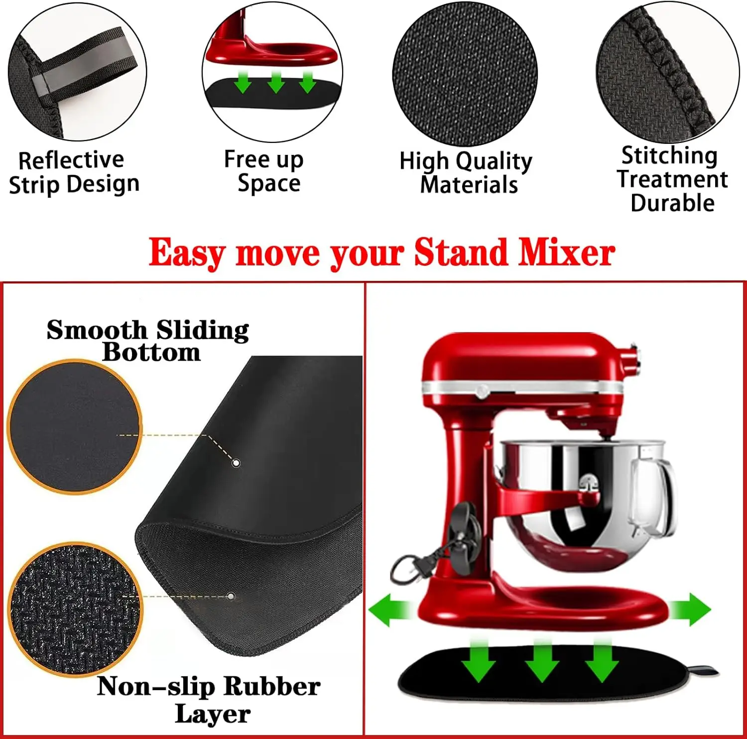 Sliding Mat for Kitchenaid Mixer, Mover Slider Mat Pad for 5-8 Qt Bowl-Lift Stand Mixer, Kitchen Appliance Slider Mat Compatible