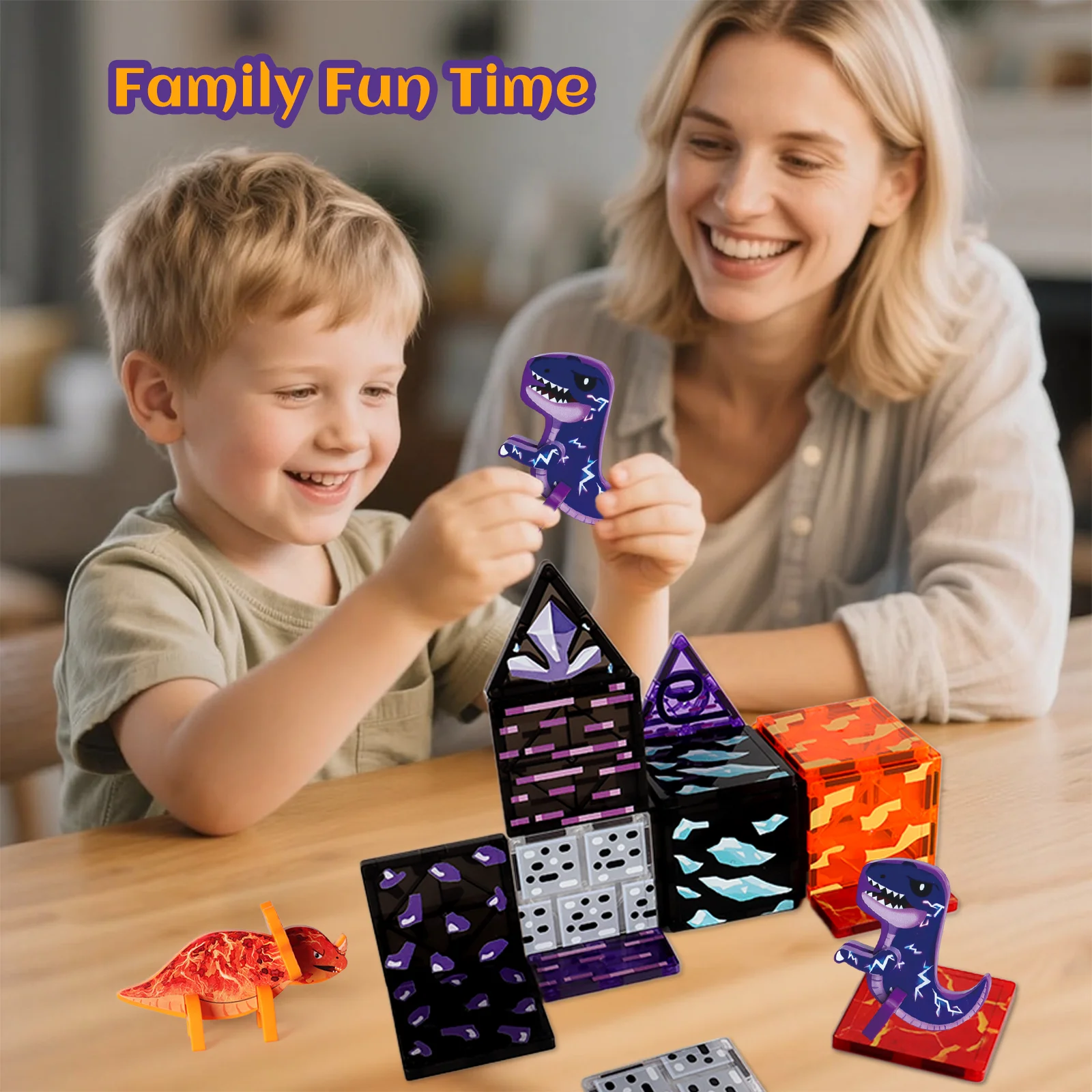 40 peças de blocos de construção magnéticos estilo lava dinossauro brinquedo telhas magnéticas, brinquedo de quebra-cabeça de formas coloridas, adequado para presentes de aniversário