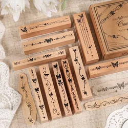 10 Pcs/Set  Exquisite Wooden Flowers and Plants Set Creative Fresh Plant Handbook DIY Decorative Seal Stationery