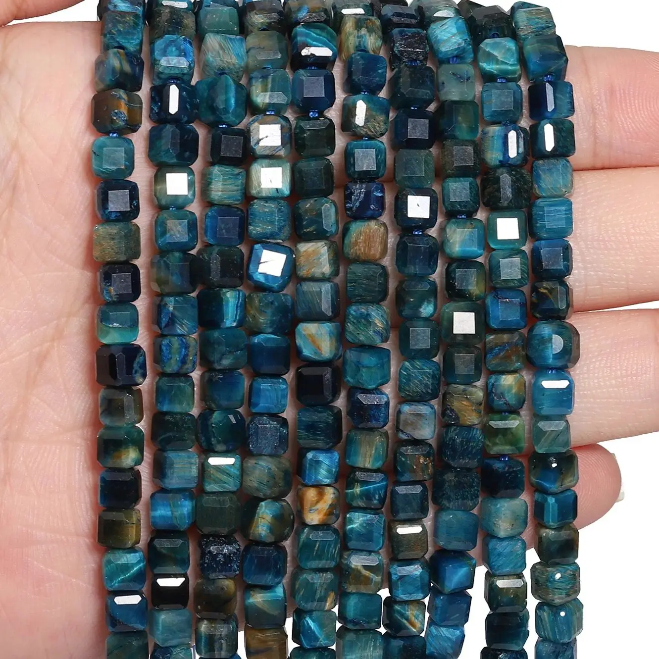 6mm 8mm Lake Blue Tiger Eye Square Beads Faceted DIY Natural Stone Bracelet Neckalce Loose Beading For Jewelry Making