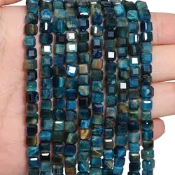 6mm 8mm Lake Blue Tiger Eye Square Beads Faceted DIY Natural Stone Bracelet Neckalce Loose Beading For Jewelry Making